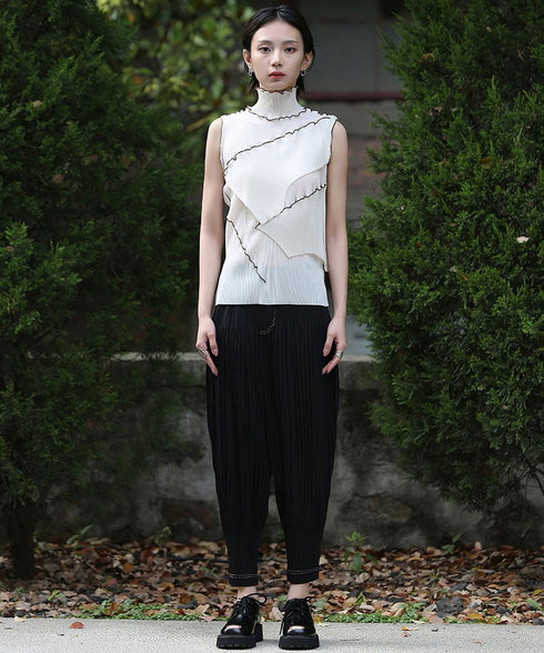 Stand Collar Pleated Top