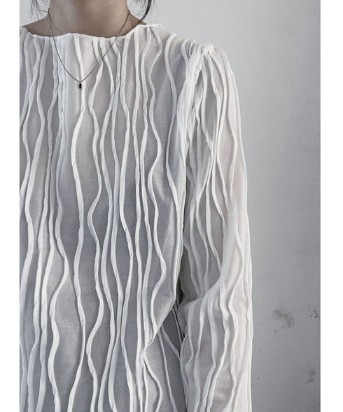 Ripple-fabric Long Sleeve T-shirt