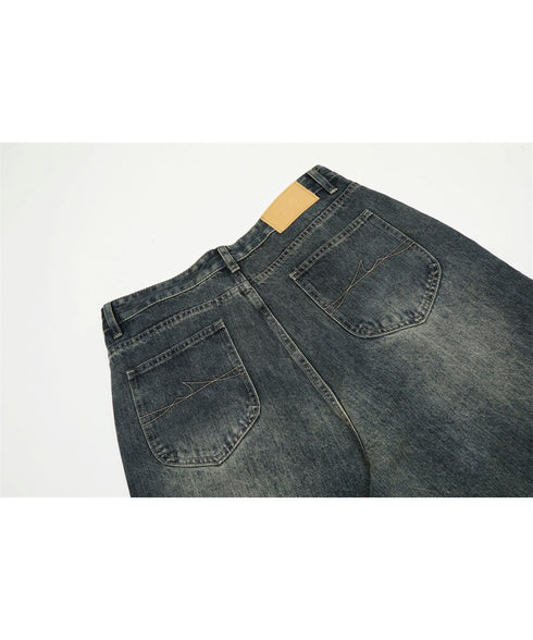 English Letter Print Denim Pants