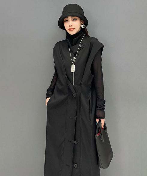 Stand Collar Zip Long Vest