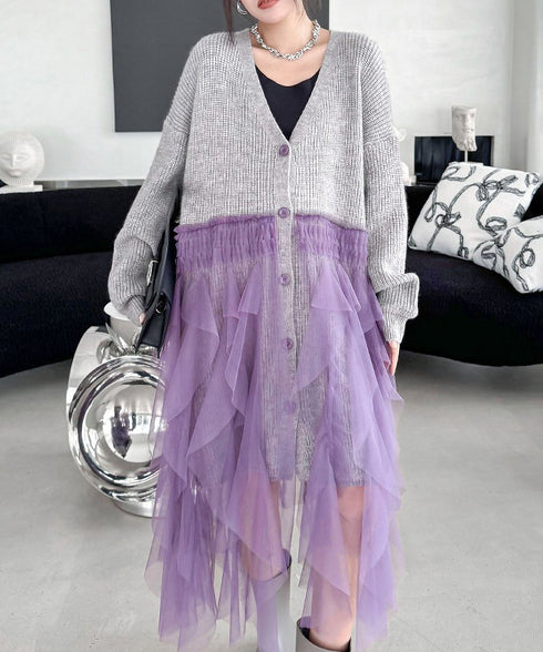 Ruffle Tulle Long Cardigan