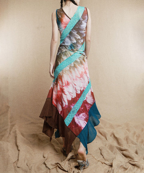 Feather Print Blocking Dress