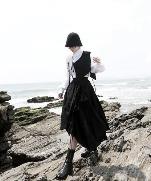 Check x black asymmetric vest