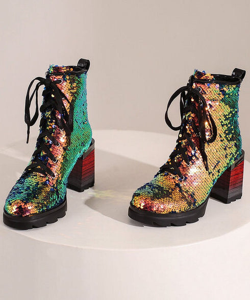 Holographic Sequin Chunky Boots