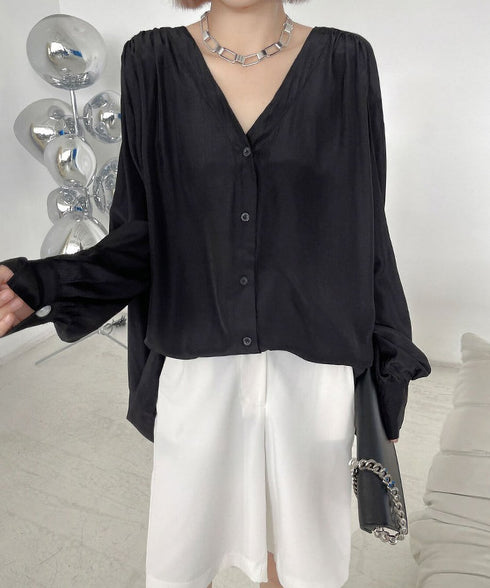 V-Neck Relaxed Satin Blouse