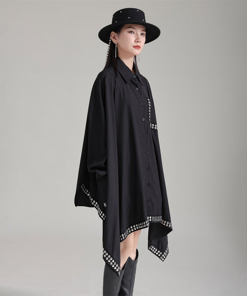 Studded Asymmetric Hem Shirt Dress