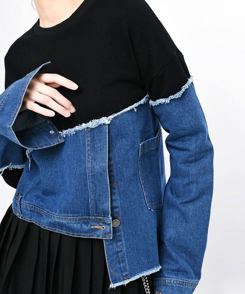 Denim Switching Sweatshirt