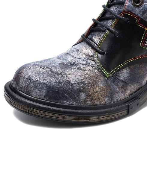 Vintage Patchwork Daisy Combat Boots