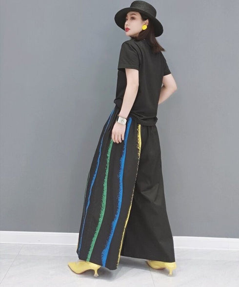 Wave Line Printed Wide Pants