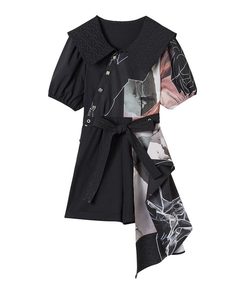 Asymmetric Graphic Scarf Jumpsuit