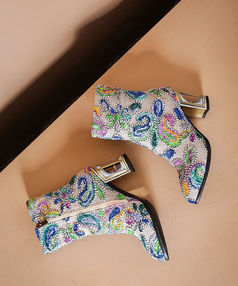 Beads Flower Short Boots