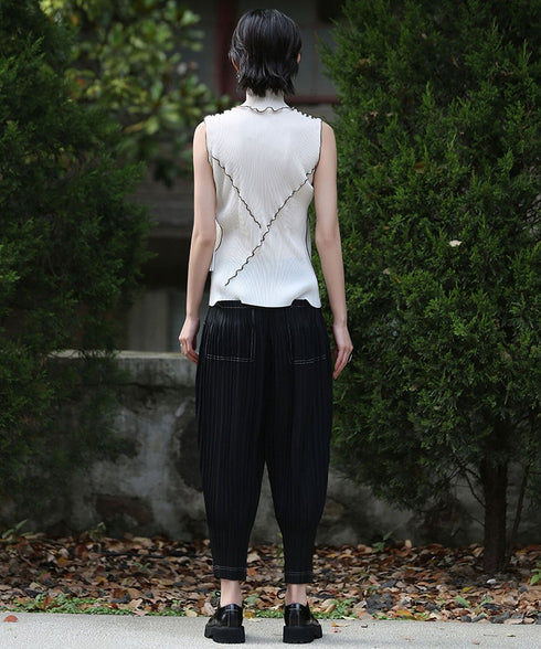 Stand Collar Pleated Top