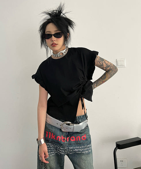 English Letter Print Denim Pants