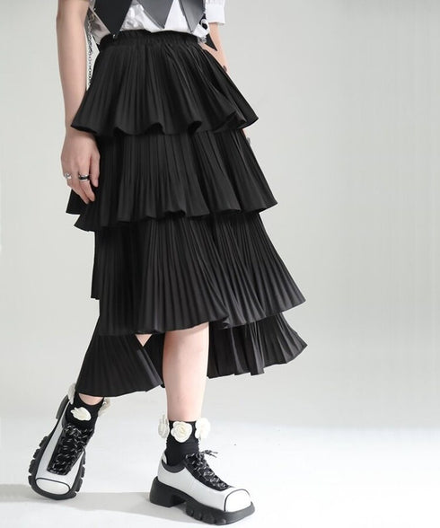 Tiered Pleated Midi Skirt