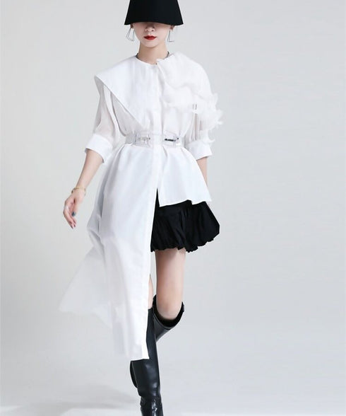Ruffle Pleated Half Sleeve Blouse