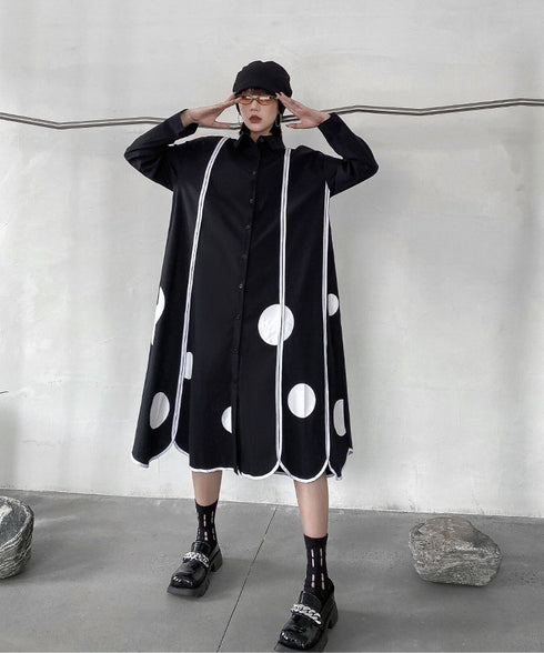 Scallop Dot Graphic Shirt Dress