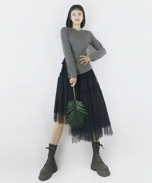 Layered Tulle Asymmetry Skirt