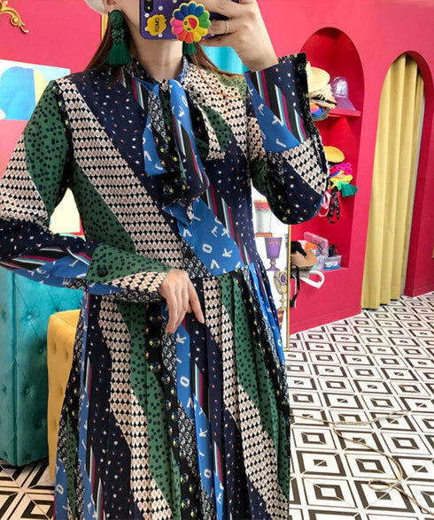 Retro Print Bowtie Dress