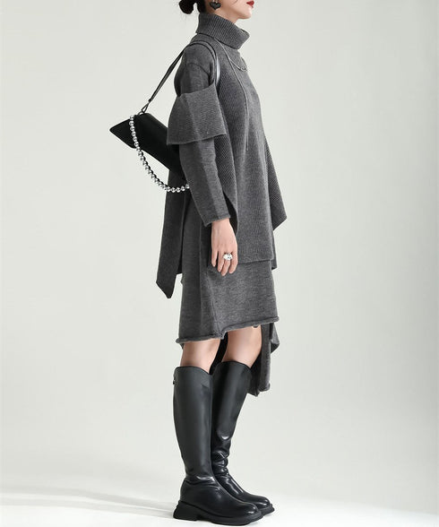 Slit Knit Dress & Poncho Co-ord