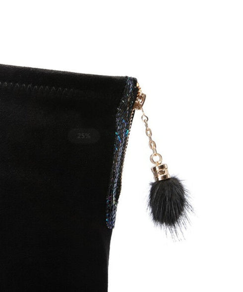 Jewel Heel Metallic Knee Boots