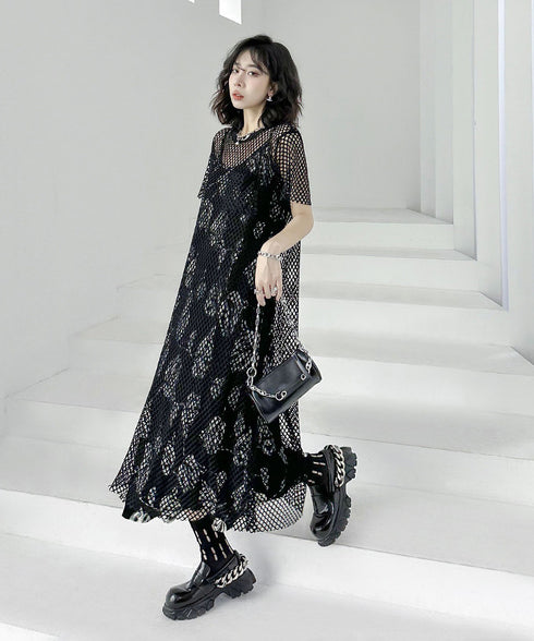 Crew Neck Mesh Dress