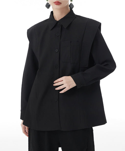 Wing Shoulder Corduroy Blouse