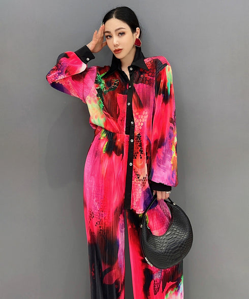 Pleated Blouse & Pants Co-ord