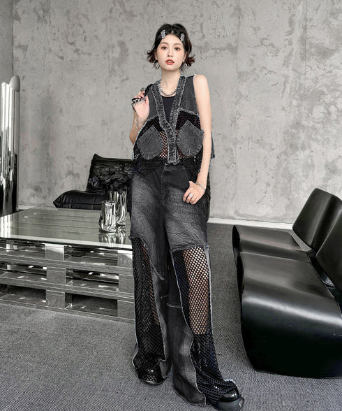 Mesh Denim Pants