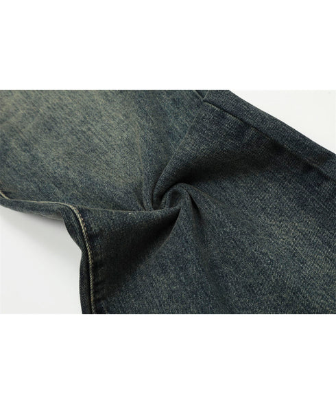 English Letter Print Denim Pants