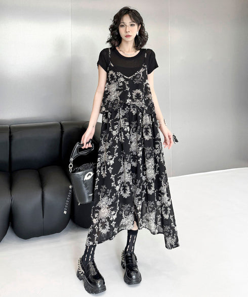 Faux Layered Floral Dress