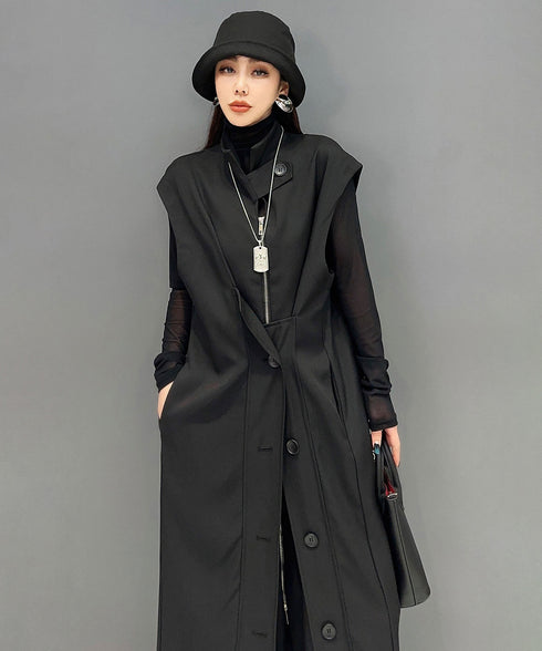 Stand Collar Zip Long Vest
