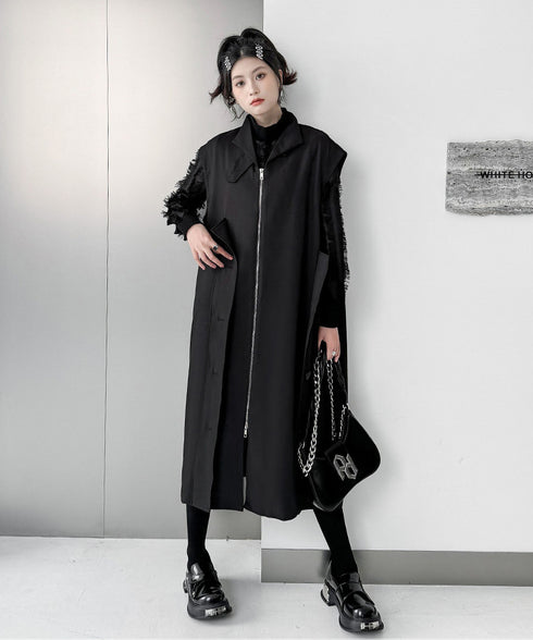 Stand Collar Zip Long Vest