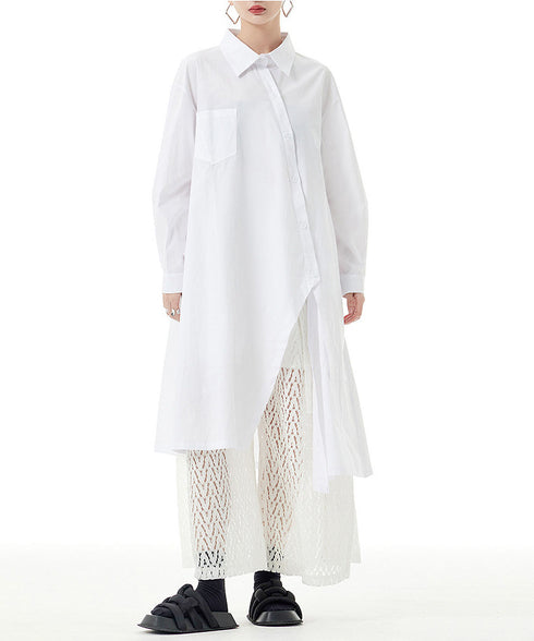 Diagonal Button Long Blouse