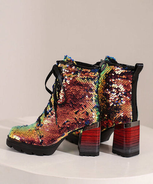 Holographic Sequin Chunky Boots