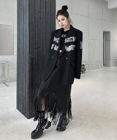 Fringe Faux Leather Skirt