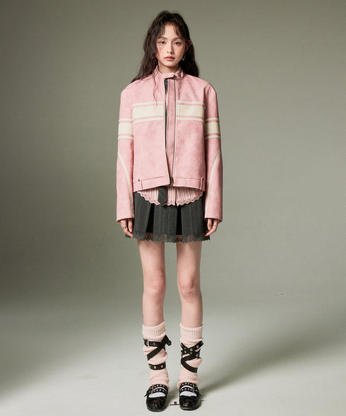 Color Block Faux Leather Jacket