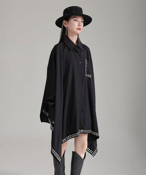 Studded Asymmetric Hem Shirt Dress