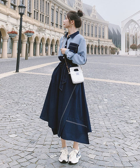 Two-Tone Pocket Shirt Dress