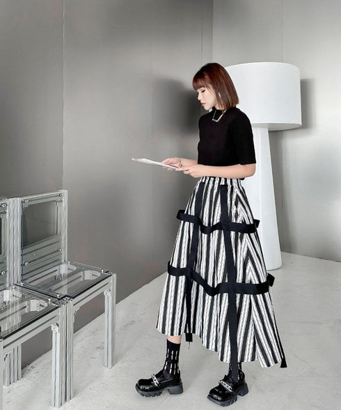 String Ribbon Flare Skirt