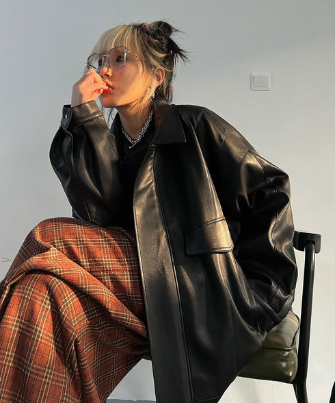 Flap Pocket Faux Leather Jacket