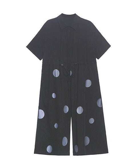 Polka Dot Drawstring Shirt Jumpsuit