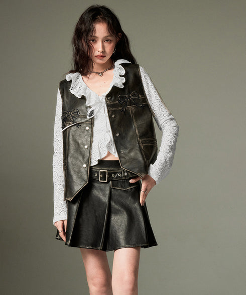 Box Pleat Faux Leather Skirt