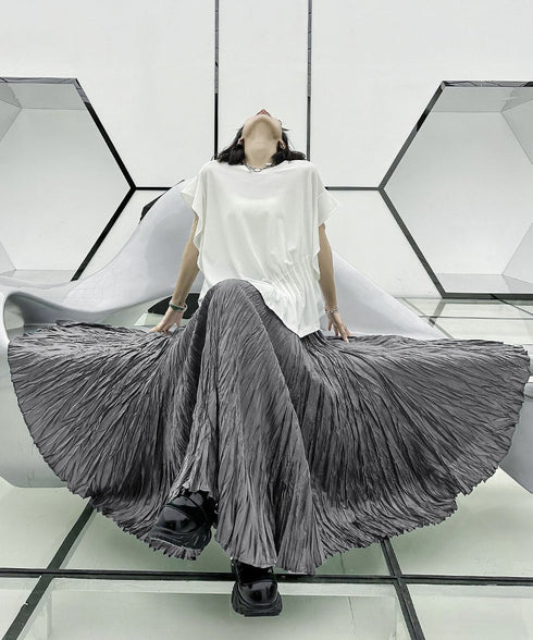 Wrinkle Flare Long Skirt