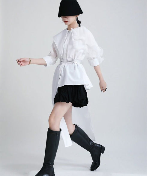 Ruffle Pleated Half Sleeve Blouse