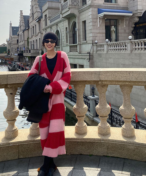 Striped V-neck Sweater Dress