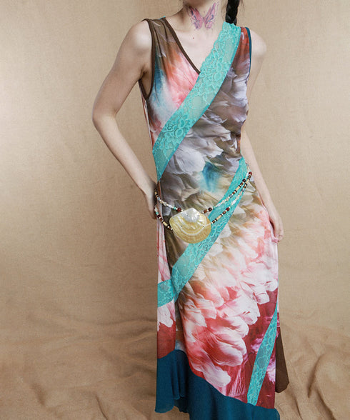 Feather Print Blocking Dress