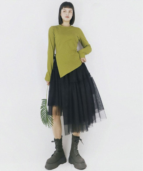 Layered Tulle Asymmetry Skirt