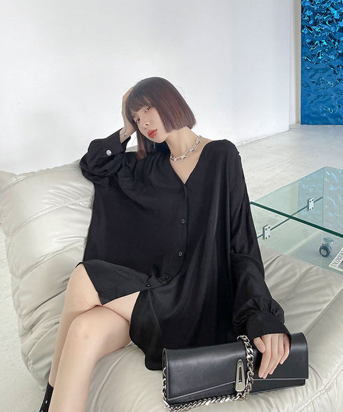 V-Neck Relaxed Satin Blouse