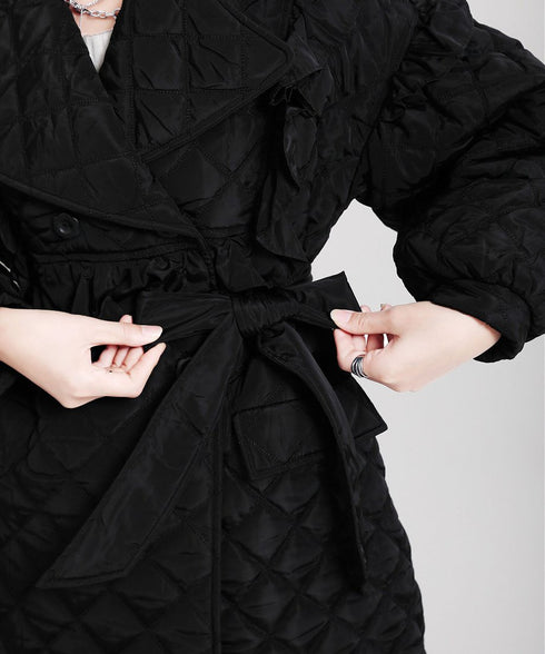 Ruffled Quilted Belted Coat