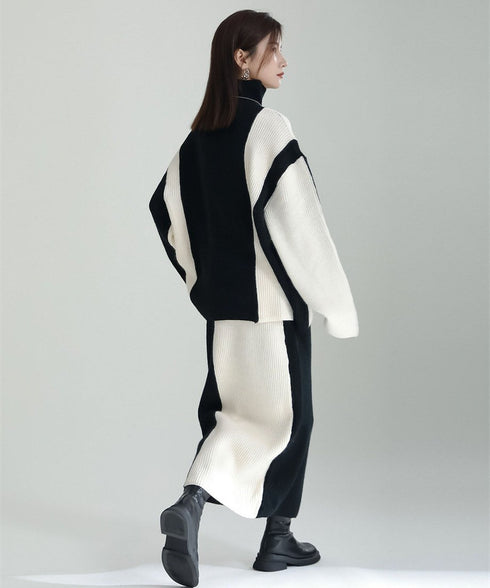 Bicolor Sweater & Skirt Co-ord